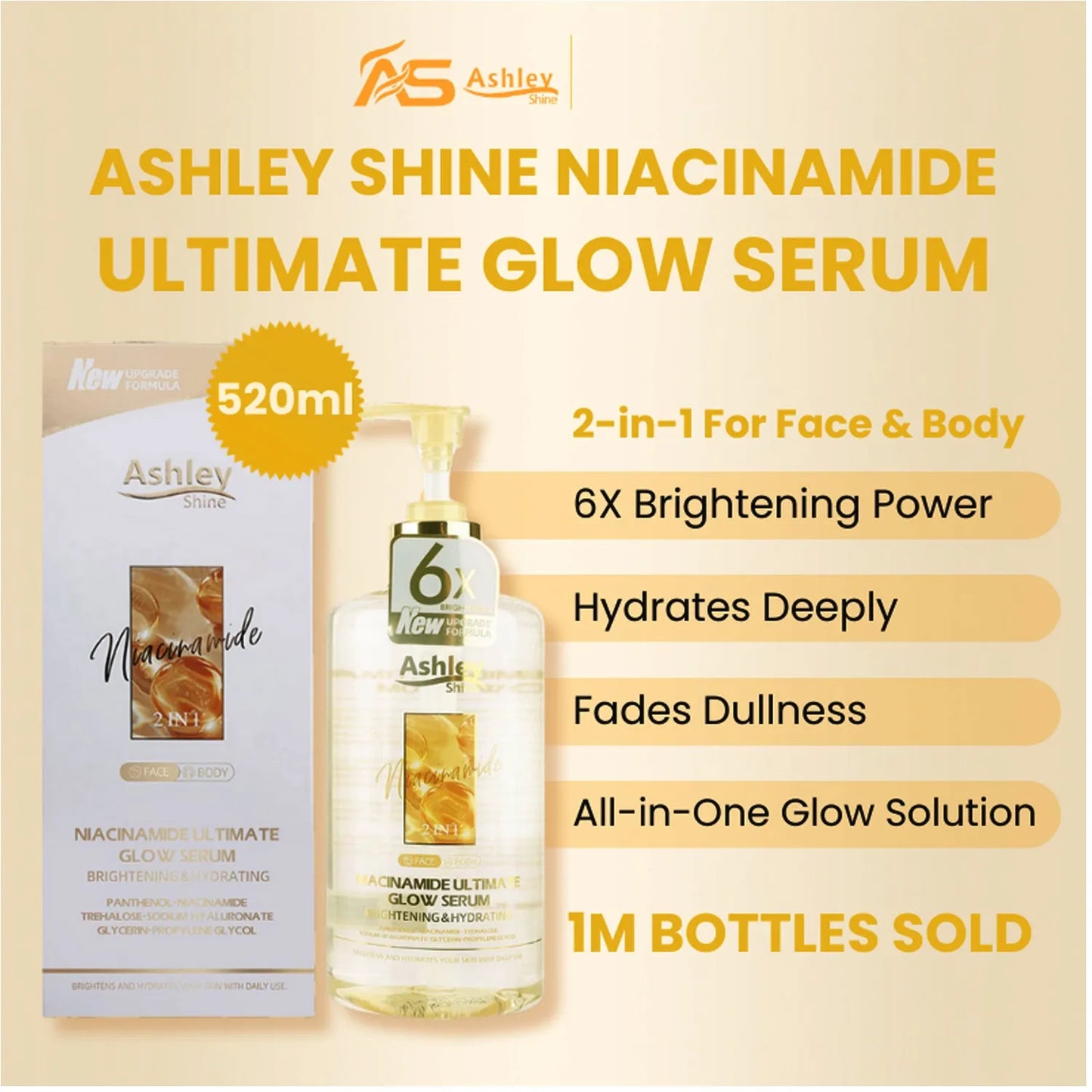 Ashley Shine Niacinamide Ultimate Glow Serum 2 in 1 (Face & Body) – 520ml