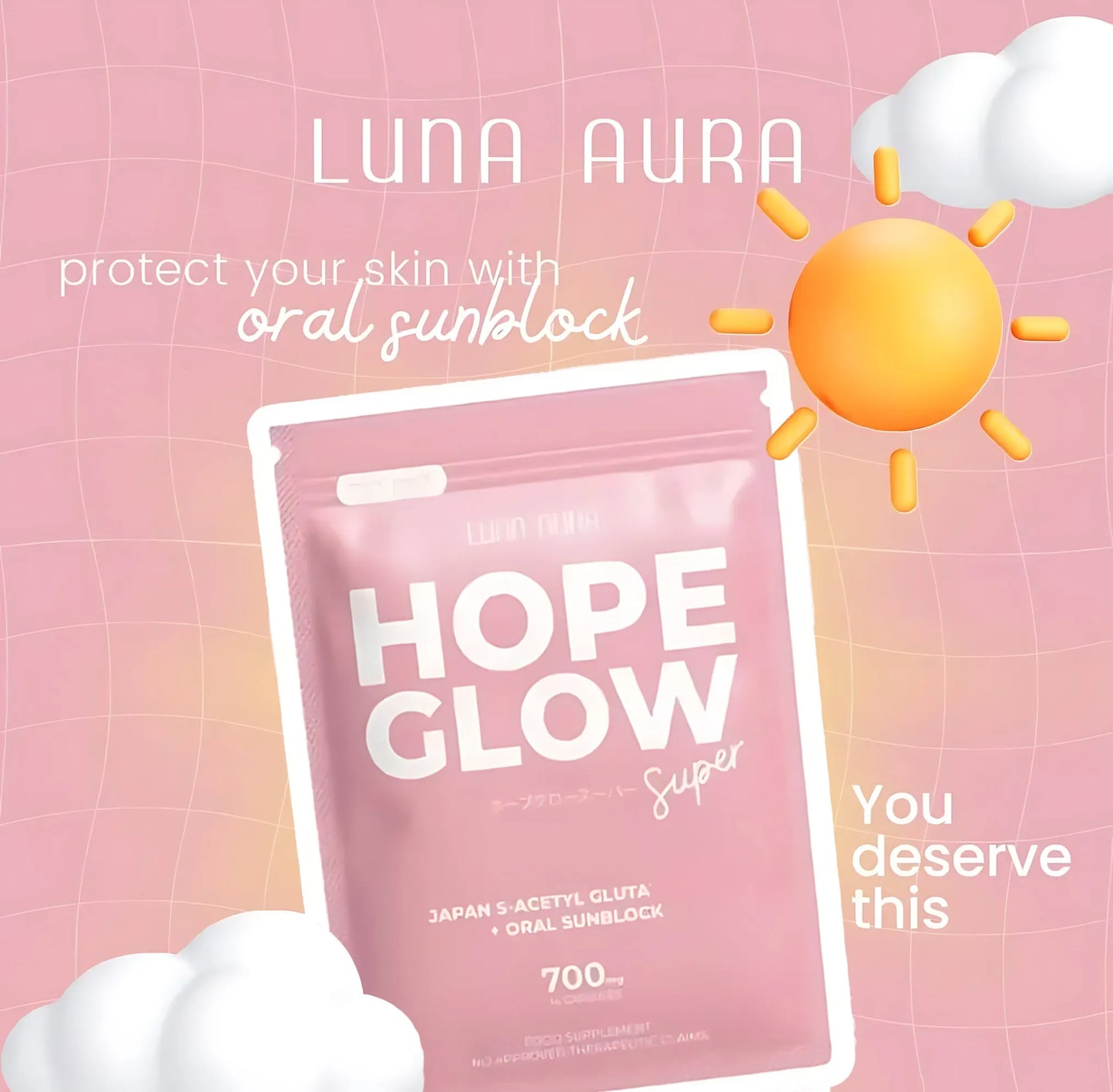 Luna Aura Hope Glow Advanced Glutathione Super Mini – 700mg (14 Capsules)