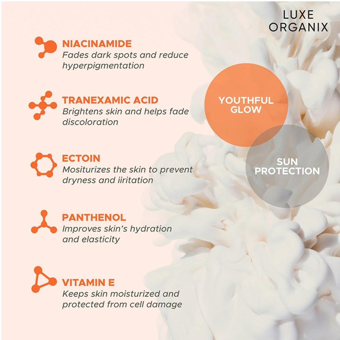 Luxe Organix Niacinamide + Tranexamic Acid Youthful Glow Whitening Serum Lotion SPF 50+ PA++++ – 200ml