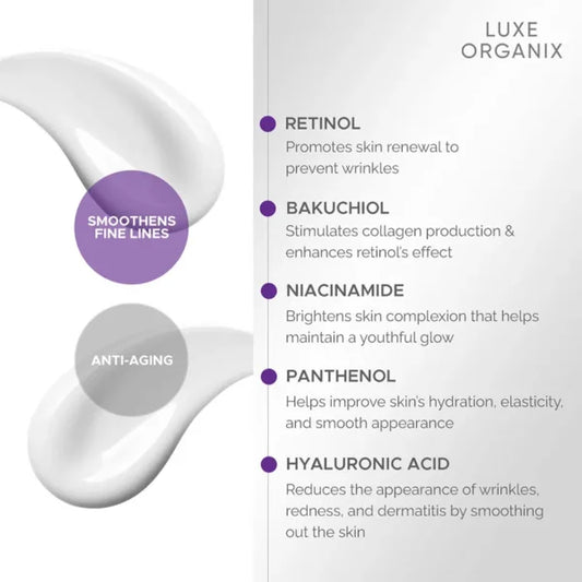 Luxe Organix Retinol + Bakuchiol Overnight Glow Gentle Treatment Cream – 30g