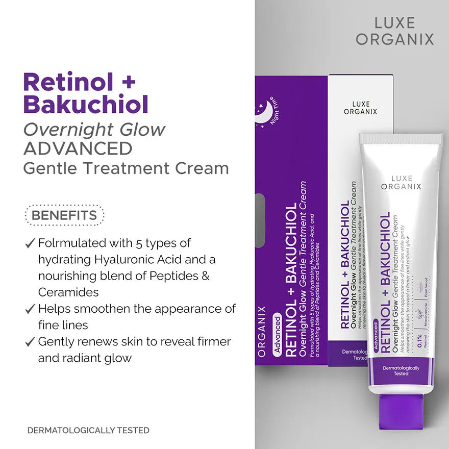 Luxe Organix Retinol + Bakuchiol Overnight Glow Gentle Treatment Cream – 30g
