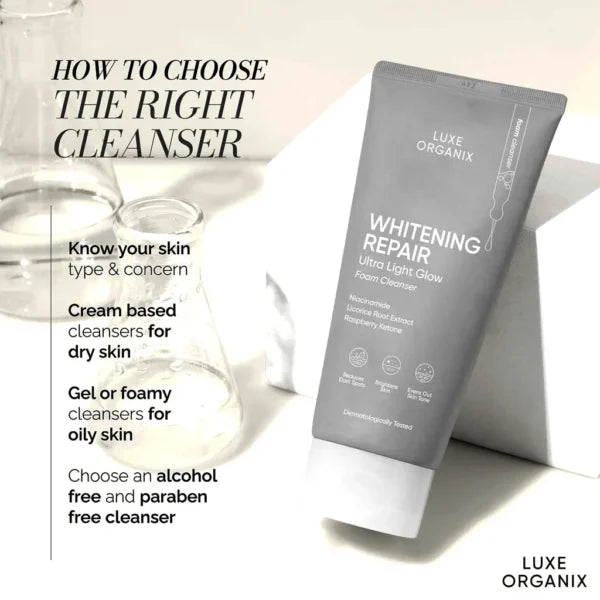 Luxe Organix Whitening Repair Ultra Light Glow Foam Cleanser – 150ml