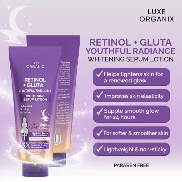 Luxe Organix Retinol + Gluta Youthful Radiance Whitening Serum Lotion – 350ml